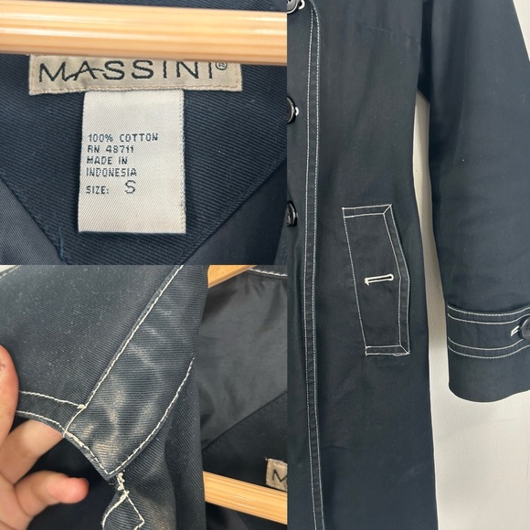 Vintage Massini Black Contrast Stitching Trench Coat - Picture 7 of 8